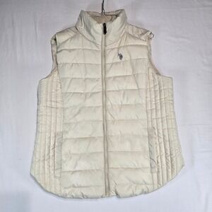 US‎ Polo Assn Womens Cream Quilted Puffer Vest Large Full Zip Off White 015128PC